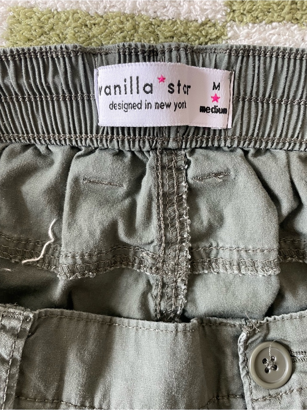 Vanilla Star Olive Green Cargo Pants Utility Parachute Wide Leg Size M Army Y2K - Picture 2 of 8
